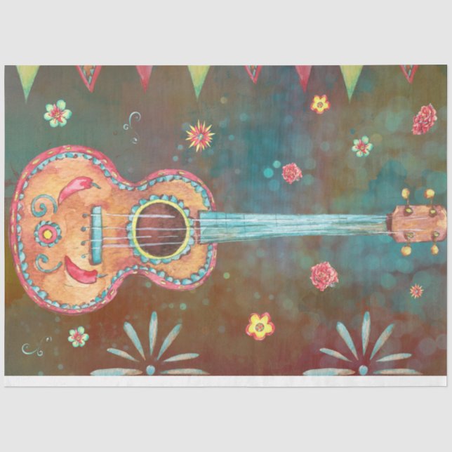 Guitar Decoupage Paper Dia De Los Muertos  (Front)