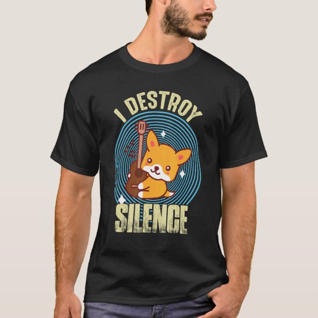 Guitar Destroy Silence Cute Fox Guitarist Rock gui T-Shirt (Front)