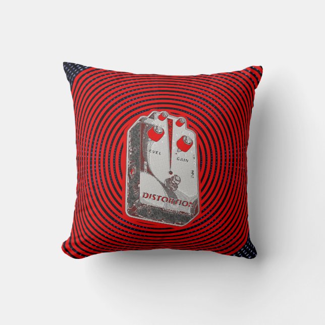 Guitar Distortion Pedal Throw Pillow (Front)
