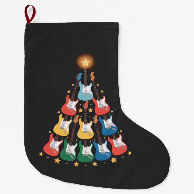 Guitar Electric Music Instruments Christmas Tree  Large Christmas Stocking (Front)