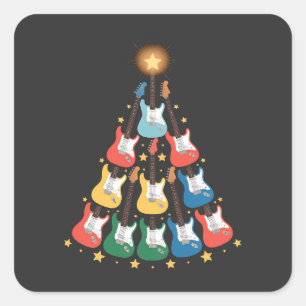 Guitar Electric Music Instruments Christmas Tree Square Sticker