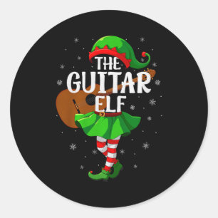 Guitar Elf Christmas Girls Women Elf Squad Xmas Fa Classic Round Sticker