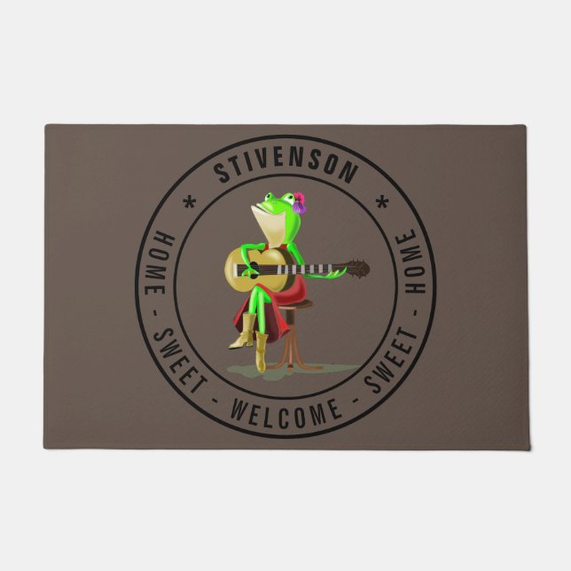 Guitar Frog  Home Sweet Home - Custom Text Welcome Doormat (Front)