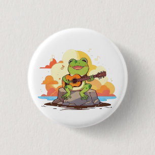 Guitar Frog Sunset Kawaii Music Design 1 Inch Round Button