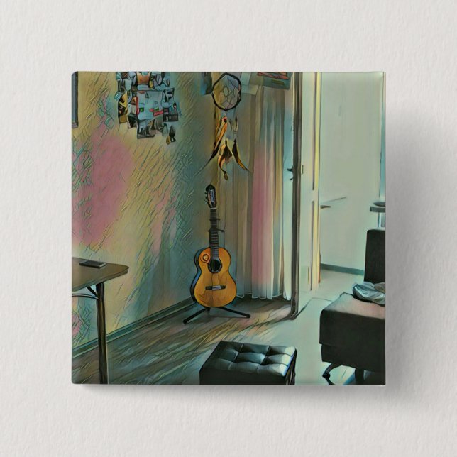 Guitar gifts for her 2 inch square button (Front)