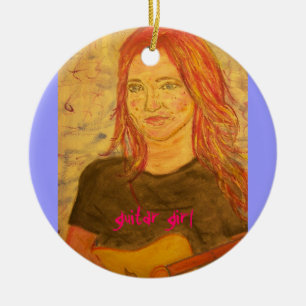 guitar girl art ceramic ornament