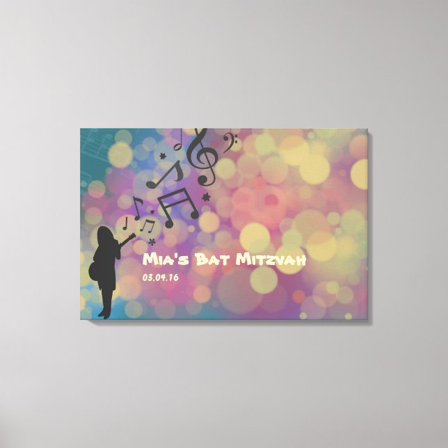 Guitar Girl Bat Mitzvah Sign-In Board Canvas Print (Front)