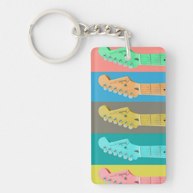 Guitar Girl modern pastel colourful music Keychain (Front)