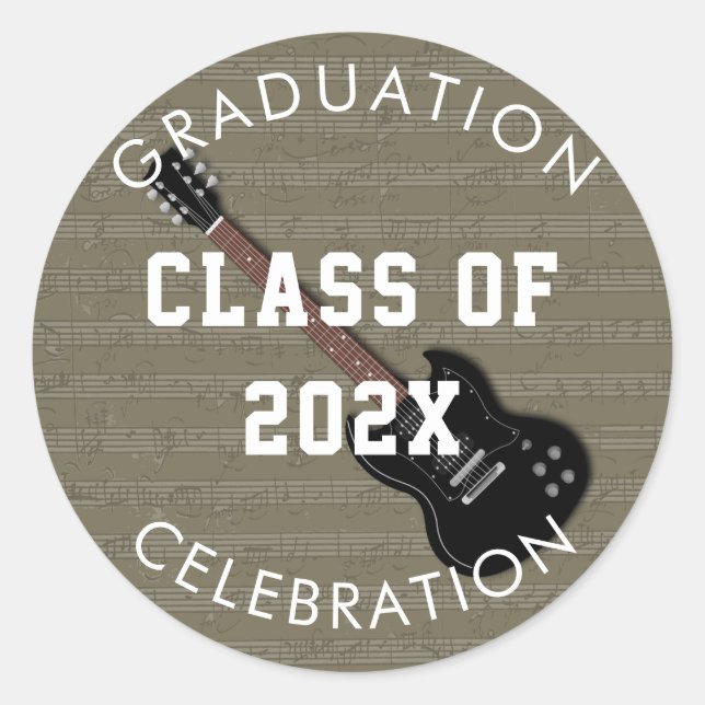 Guitar Graduation Envelope Seal Class of Sticker (Front)