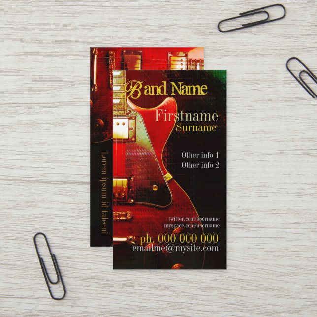 GUITAR "GrungeRed" Vertical Business card (Front/Back In Situ)