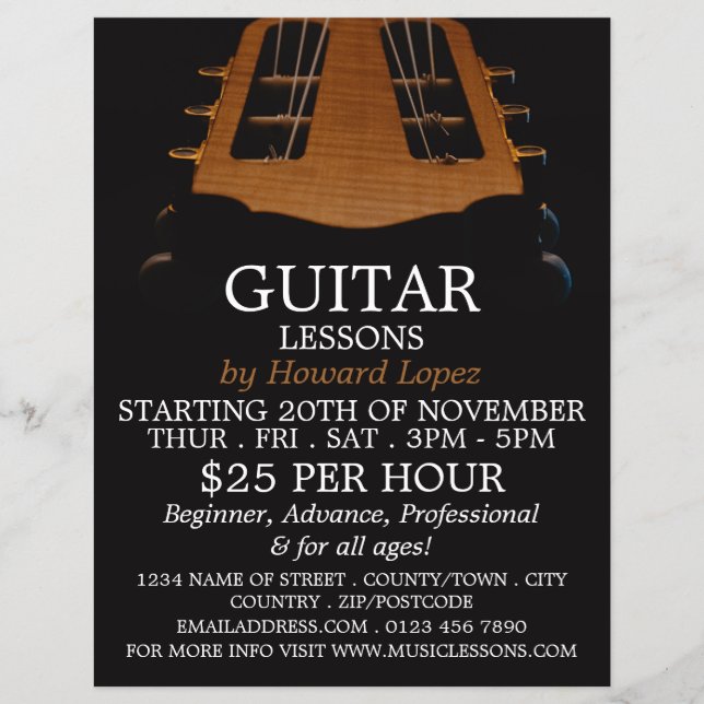 Guitar Head, Guitar Lessons Advertising Flyer (Front)
