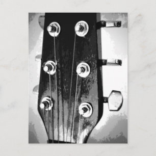 Guitar Head Strings Tuning Pegs Artsy Black White Postcard