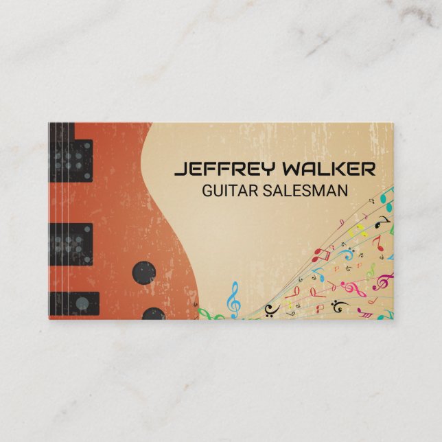 Guitar Instrument | Musical Notes Business Card (Front)