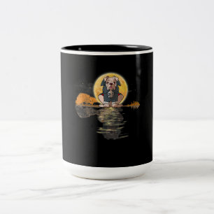 Guitar Lake Halloween Scary English Bulldog Moon Two-Tone Coffee Mug