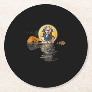 Guitar Lake Halloween Scary English Bulldog With Round Paper Coaster