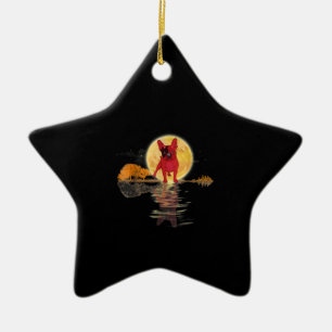 Guitar Lake Halloween Scary French Bulldog Moon Ceramic Ornament