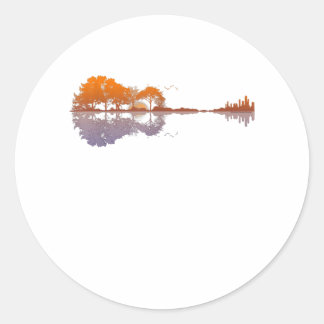Guitar Lake Reflections Music And Guitar Lover Classic Round Sticker