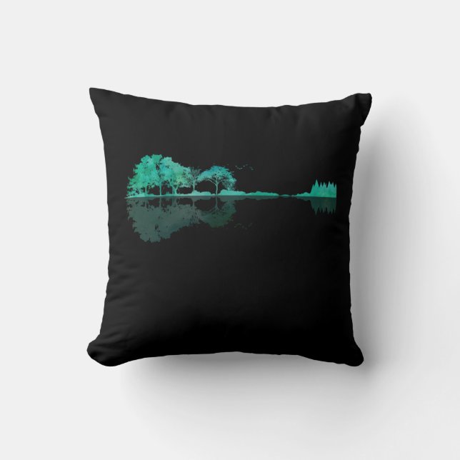 Guitar Lake Shadow Landscape Music Love Guitarist Throw Pillow (Front)