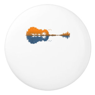 Guitar Lake Shadow Love Guitar Gift Music Lovers Ceramic Knob