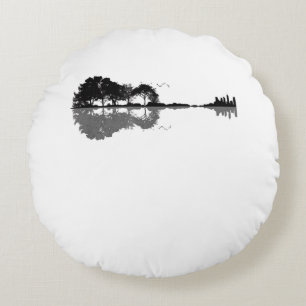 Guitar Lake Shadow Love Guitar Gift Music Lovers Round Pillow