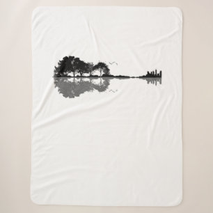 Guitar Lake Shadow Love Guitar Gift Music Lovers Sherpa Blanket
