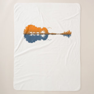 Guitar Lake Shadow Love Guitar Gift Music Lovers Sherpa Blanket