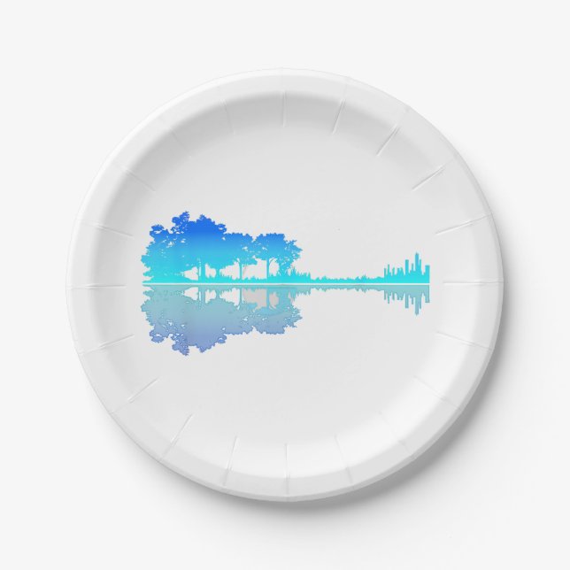Guitar Lake Shadow Love Guitar Musician Paper Plate (Front)