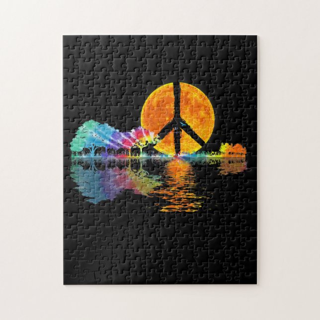 Guitar Lake Shadow Peace Love Guitar Hippie Jigsaw Puzzle (Vertical)