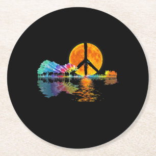 Guitar Lake Shadow Peace Love Guitar Hippie Round Paper Coaster