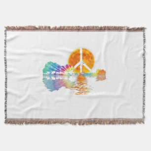 Guitar Lake Shadow Peace Love Guitar Hippie Throw Blanket