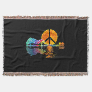 Guitar Lake Shadow Peace Love Guitar Hippie Throw Blanket