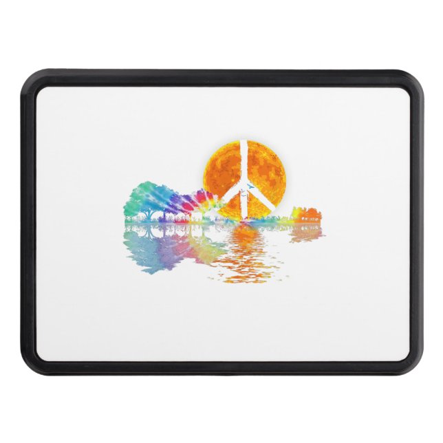 Guitar Lake Shadow Peace Love Guitar Hippie Trailer Hitch Cover (Front)