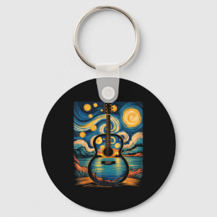 Guitar Lake Starry Night Music Guitarist Van Gogh  Keychain