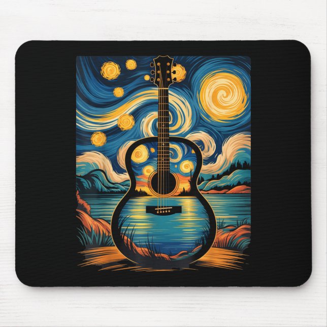 Guitar Lake Starry Night Music Guitarist Van Gogh  Mouse Pad (Front)