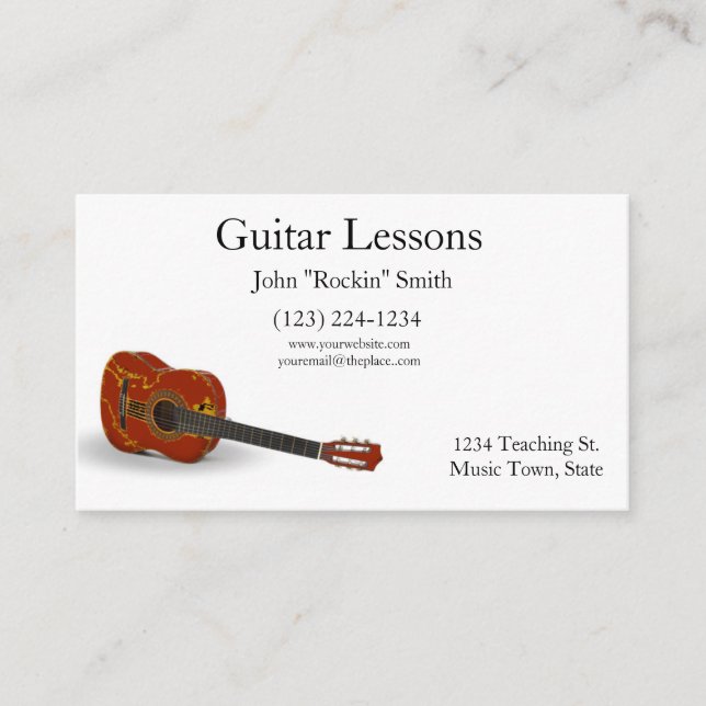 Guitar Lessons Acoustic Guitar Business Card (Front)