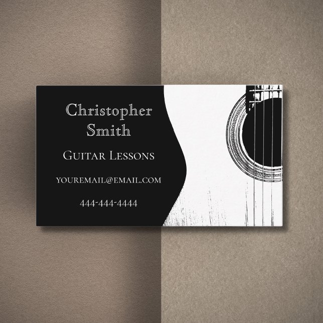 Guitar Lessons Black and White Abstract Business Card (Creator Uploaded)