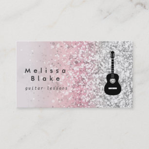 guitar lessons faux glitter sparkling effect business card