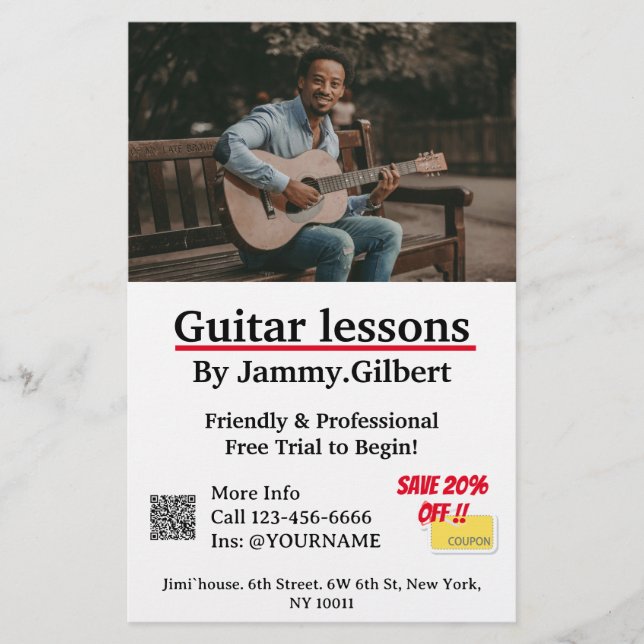 Guitar Lessons Flyer Double-sided printing (Front)