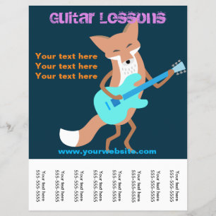 Guitar Lessons Flyer with Fox Playing Guitar