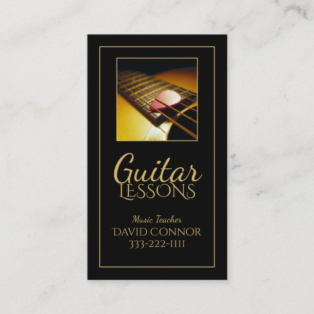 Guitar Lessons Music Teacher Classic Black Card (Front)