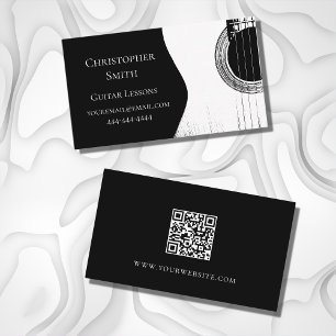 Guitar Lessons QR Code Musical Black White  Busine Business Card