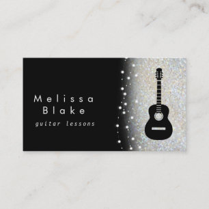 guitar lessons silver shade faux glitter business card