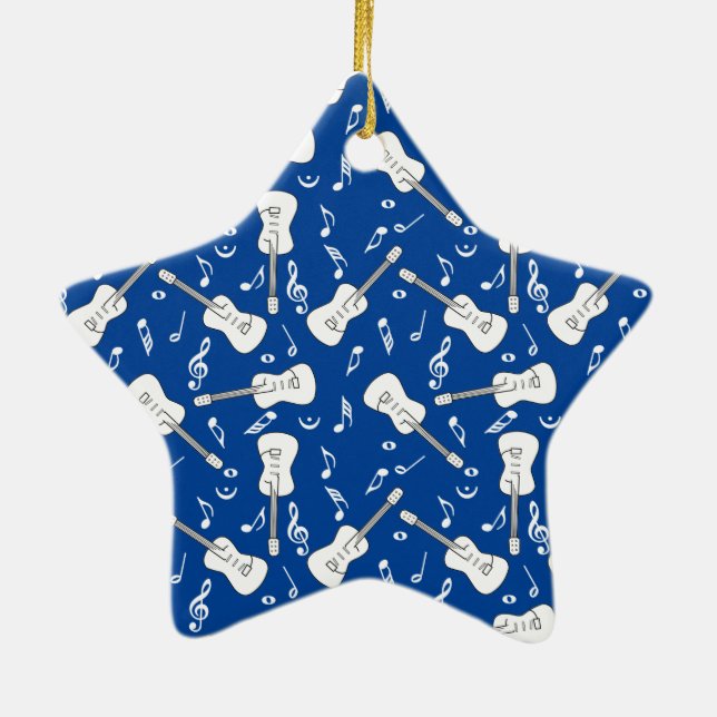 Guitar Lines Music Notes Ceramic Ornament (Back)