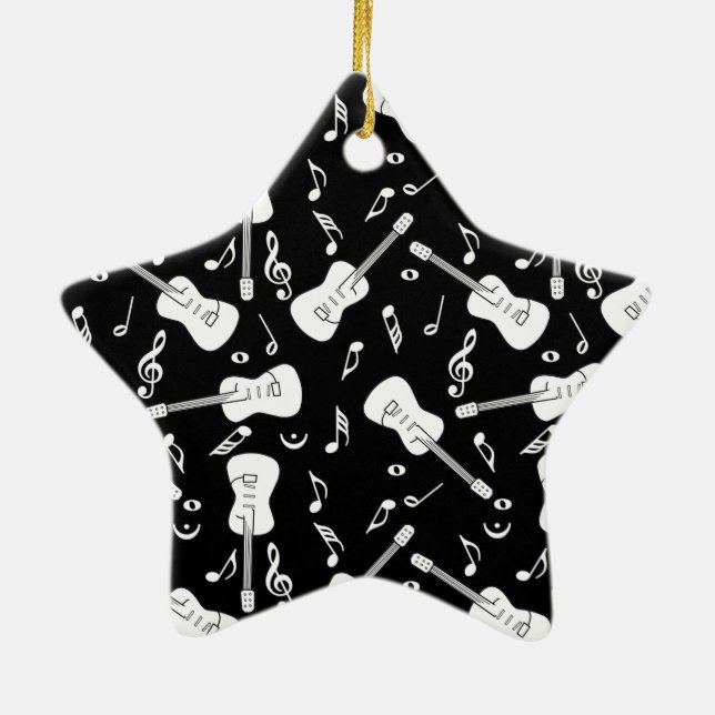 Guitar Lines Music Notes Ceramic Ornament (Back)