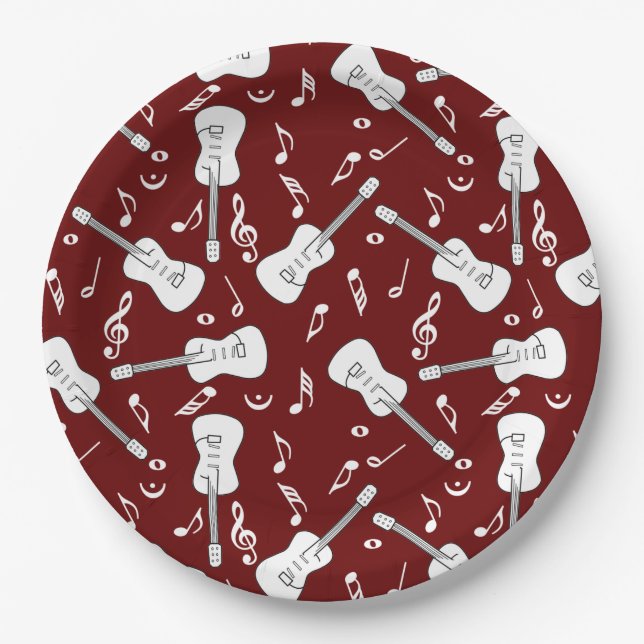 Guitar Lines Music Notes Paper Plate (Front)