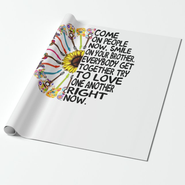 Guitar Lover | Acoustic Floral Guitar Gift Wrapping Paper (Unrolled)