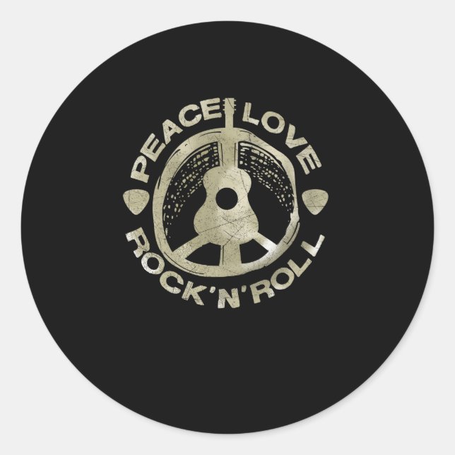 Guitar Lover | Peace Love Rock'N'Roll Classic Round Sticker (Front)