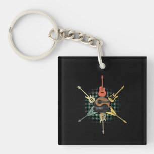 Guitar Lover Retro Style Gift For Guitarist Keychain