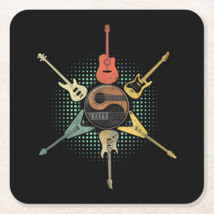 Guitar Lover  Retro Style   Gift For Guitarist Square Paper Coaster