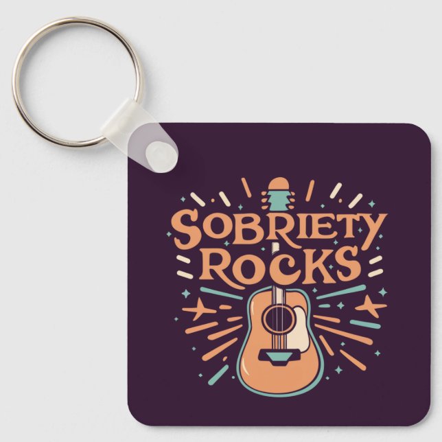 Guitar Lover Sobriety Rocks Custom Sober Date Keychain (Front)